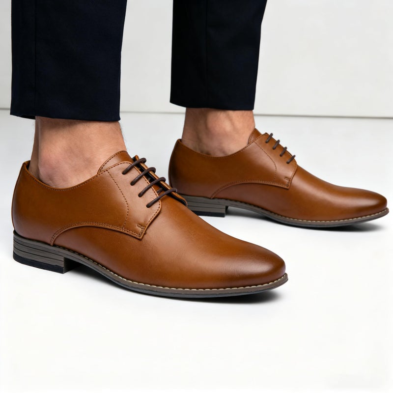 Jousen Men's Oxford Plain Toe Brown Dress Shoes Leather Classic Business Formal Derby Shoes(A5A098 Brown 10.5) - Image 2